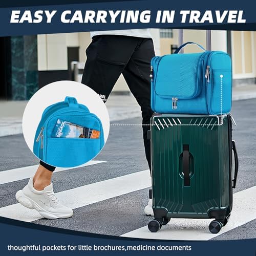 Buruis Large Capacity Toiletry Bag for Women and Men, Hanging Toiletry Organizer Cosmetics Makeup Bag, Water-resistant Dopp kit Shaving Bag for Full Sized Toiletries, Travel Essentials (Light Blue) - Image 9
