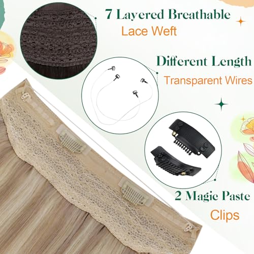 Easyouth Ash Blonde Human Hair Wire Extensions Fish Wire Hair Extensions Human Hair Fish Line Hair Extensions Ash Blonde Mix Bleach Blonde Layered Wire Hair Extensions Human Hair 20 inch 100g - Image 3
