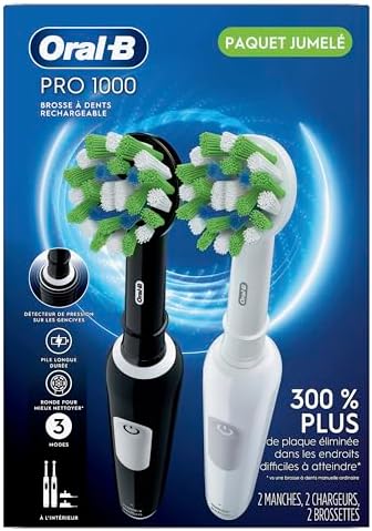 Oral-B Pro 1000 CrossAction Electric Toothbrush, Black and White, 2 Count - Image 8