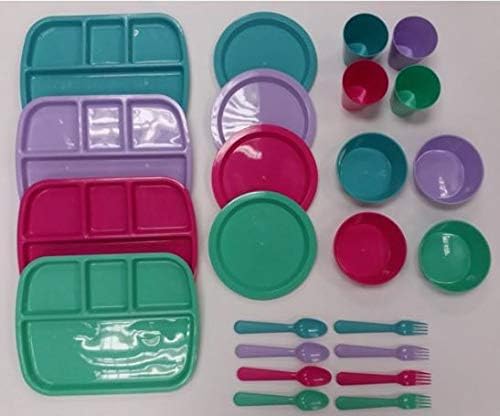 24 pc Kids Dinner Set by Mainstays, BPA free, Microwave/dishwasher safe, toddler snack/meals, mixed colors - Image 6