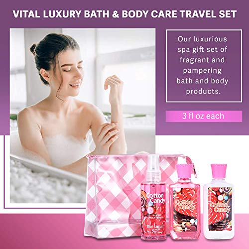 Cotton Candy Bath & Body Care Travel Set, Home Spa Gift Set Includes Body Lotion, Shower Gel, and Fragrance Mist, Personal Body Care Travel Set, Birthday Mother's Valentine's Day Gifts - Image 2