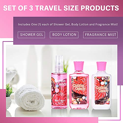 Cotton Candy Bath & Body Care Travel Set, Home Spa Gift Set Includes Body Lotion, Shower Gel, and Fragrance Mist, Personal Body Care Travel Set, Birthday Mother's Valentine's Day Gifts - Image 4