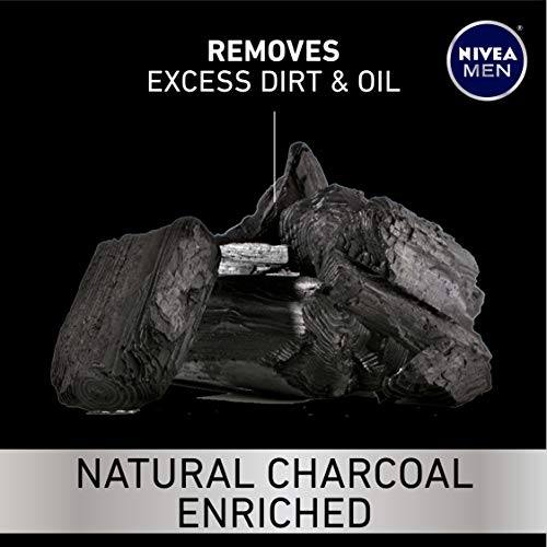 NIVEA MEN DEEP Cleansing Beard and Face Wash, Natural Charcoal Facial Cleanser Helps Remove Dirt and Excess Oils, 3 Pack of 3.3 Fl Oz Tubes - Image 3