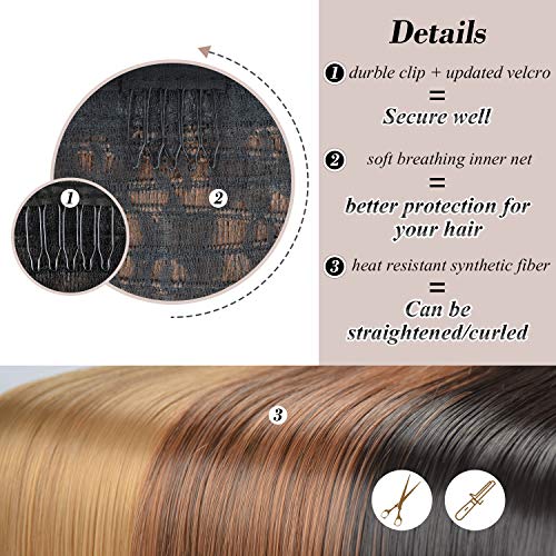 BARSDAR Straight Ponytail Extension - 24 Inch Long Straight Wrap Around Ponytail for Women Clip in Ponytail Extensions Synthetic Brown Pony Tails Hairpieces Daily - Darkest Brown mix Auburn - Image 3