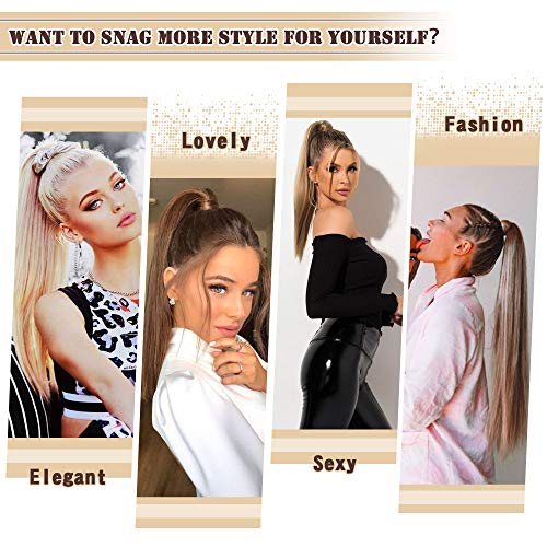 BARSDAR Straight Ponytail Extension - 24 Inch Long Straight Wrap Around Ponytail for Women Clip in Ponytail Extensions Synthetic Brown Pony Tails Hairpieces Daily - Darkest Brown mix Auburn - Image 5