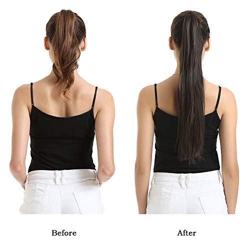 BARSDAR Straight Ponytail Extension - 24 Inch Long Straight Wrap Around Ponytail for Women Clip in Ponytail Extensions Synthetic Brown Pony Tails Hairpieces Daily - Darkest Brown mix Auburn - Image 6