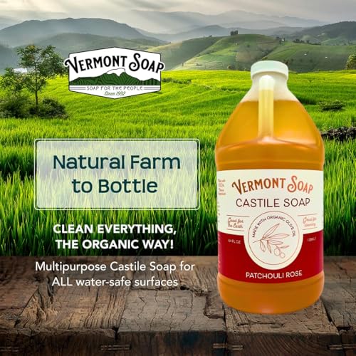 Vermont Castile Soap Patchouli Rose, Gentle Liquid Soap for Sensitive Skin & Natural Body Wash, Organic Hair Shampoo for Oily Hair, Aloe Castile Soap for Men & Women - 64 Oz - Image 3