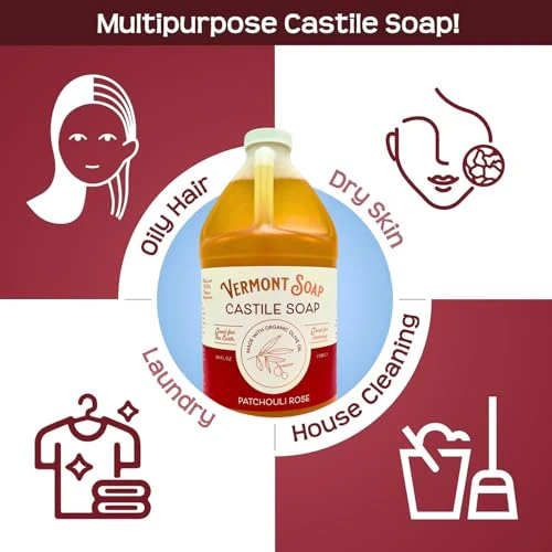 Vermont Castile Soap Patchouli Rose, Gentle Liquid Soap for Sensitive Skin & Natural Body Wash, Organic Hair Shampoo for Oily Hair, Aloe Castile Soap for Men & Women - 64 Oz - Image 4
