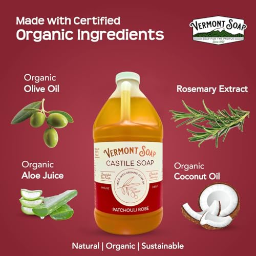 Vermont Castile Soap Patchouli Rose, Gentle Liquid Soap for Sensitive Skin & Natural Body Wash, Organic Hair Shampoo for Oily Hair, Aloe Castile Soap for Men & Women - 64 Oz - Image 5