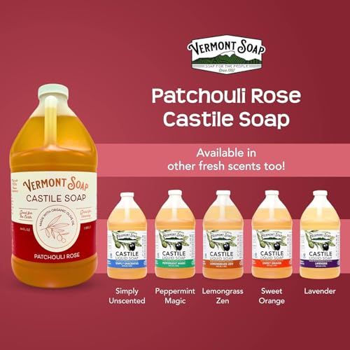 Vermont Castile Soap Patchouli Rose, Gentle Liquid Soap for Sensitive Skin & Natural Body Wash, Organic Hair Shampoo for Oily Hair, Aloe Castile Soap for Men & Women - 64 Oz - Image 7