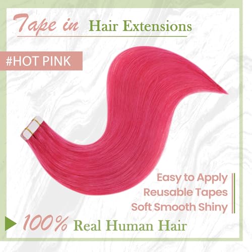 RUNATURE Seamless Tape in Hair Extensions Human Hair 22 Inch 25g 10pcs Hot Pink Hair Extensions Tape Ins Skin Weft Invisible Tape in Real Hair Extensions for Women Full Ends Natural Remy Hair - Image 3