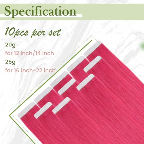 RUNATURE Seamless Tape in Hair Extensions Human Hair 22 Inch 25g 10pcs Hot Pink Hair Extensions Tape Ins Skin Weft Invisible Tape in Real Hair Extensions for Women Full Ends Natural Remy Hair - Image 4