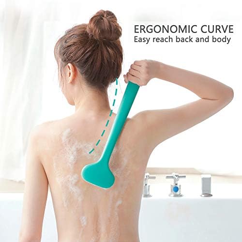 Upgraded Bath Body Brush with Comfy Bristles Long Handle Gentle Exfoliation Improve Skin's Health and Beauty Bath Shower Wet or Dry Brushing Body Brush (14 inch, Green +White) - Image 4