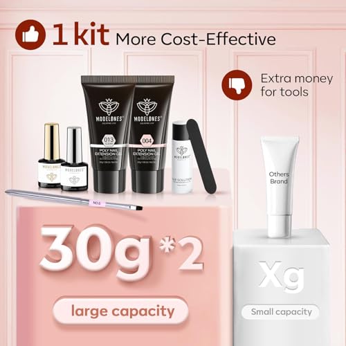 Modelones Poly Nail Gel Kit 30ml 2PCS With Slip Solution Extension Builder Enhancement Professional Starter Kit All-in-One Nail Technician French Kit - Image 5
