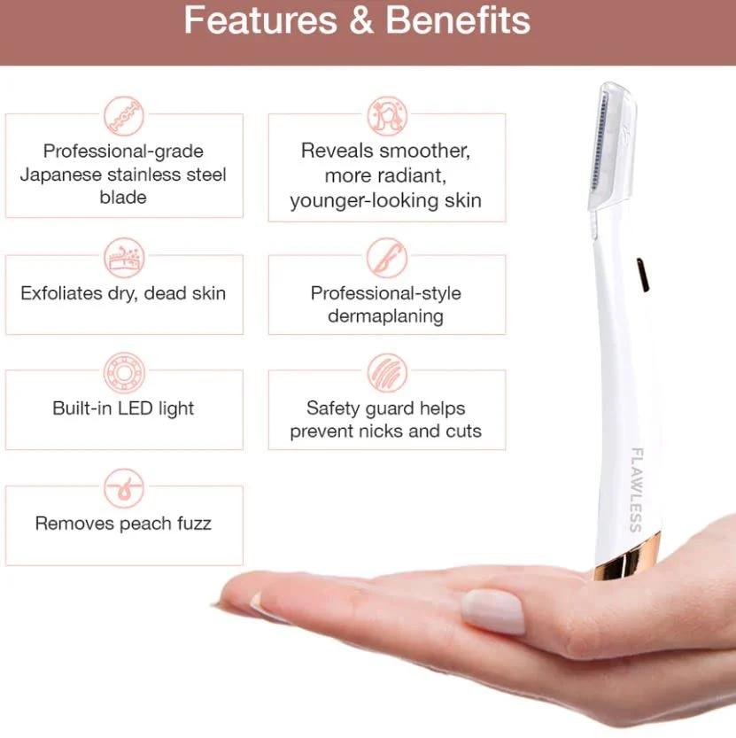 Finishing Touch Flawless Dermaplane Glo Lighted Facial Exfoliator - Non-Vibrating and Includes 6 Replacement Heads, White/Rose Gold - Image 10