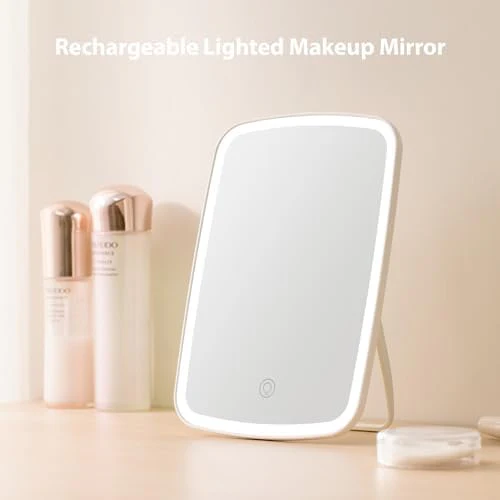 Rechargeable Makeup Mirror with Lights, Portable Travel Lighted Vanity Mirror, Dimmable Touch Screen Tabletop LED Make up Mirror - Image 2