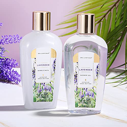 Spa Gift Basket, Spa Luxetique Lavender Spa Kit for Women - 12 Pcs Lavender Scented Spa Gift Set, Home Spa Set with Essential Oil, Bubble Bath, Bath Salts, Body Scrub, Mothers Day Gifts for Mom - Image 3