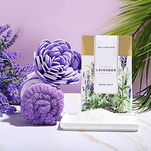 Spa Gift Basket, Spa Luxetique Lavender Spa Kit for Women - 12 Pcs Lavender Scented Spa Gift Set, Home Spa Set with Essential Oil, Bubble Bath, Bath Salts, Body Scrub, Mothers Day Gifts for Mom - Image 6