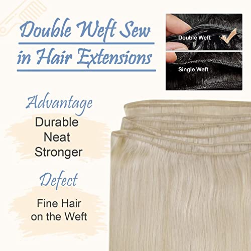 Easyouth Sew In Human Hair Extensions Blonde Hair Extensions Sew In Weft Hair Extensions Color Platinum Blonde Hair Extensions Sew in Weft Extensions Bundles 12 Inch 70G - Image 3