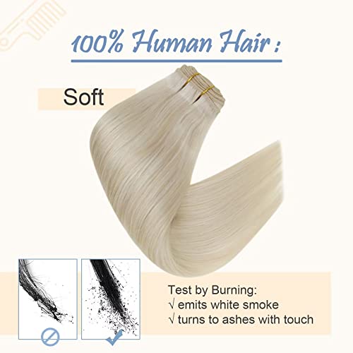 Easyouth Sew In Human Hair Extensions Blonde Hair Extensions Sew In Weft Hair Extensions Color Platinum Blonde Hair Extensions Sew in Weft Extensions Bundles 12 Inch 70G - Image 4