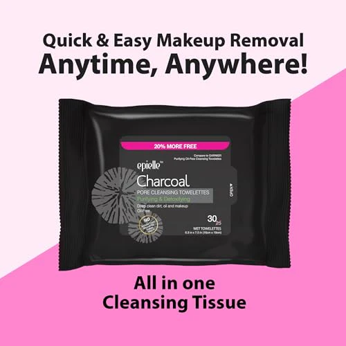 Epielle Charcoal Makeup Remover Wipes | For All Skin Types | Daily Facial Towelettes | Removes Dirt, Oil, Waterproof Makeup | Pack of 2 | Korean Skincare - Image 3