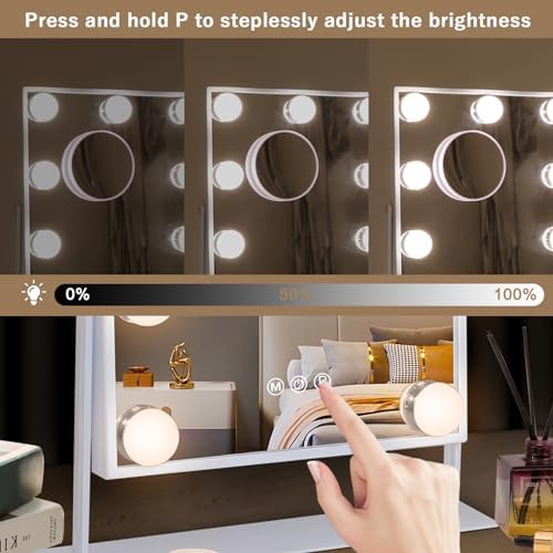Hansong Vanity Mirror with Lights Lighted Makeup Mirror with 9 LED Bulbs Plug in Light Up Makeup Mirror with Lights 360 Rotation with 10x Magnifying Mirror Tabletop - Image 3