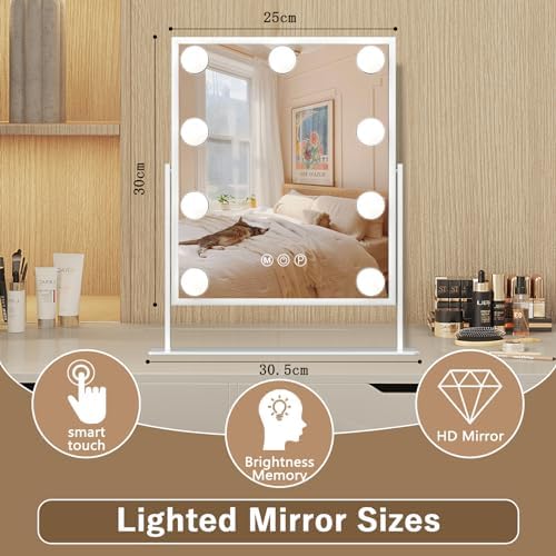 Hansong Vanity Mirror with Lights Lighted Makeup Mirror with 9 LED Bulbs Plug in Light Up Makeup Mirror with Lights 360 Rotation with 10x Magnifying Mirror Tabletop - Image 5