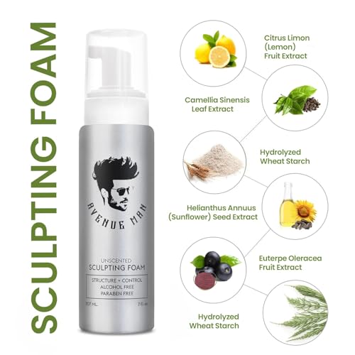 Avenue Man Sculpting Foam for Men (7oz) - Firm Hold Volumizing Hair Mousse with Herbal Extracts Styling Hair Products - Alcohol and Paraben Free - Hair Volumizer - Image 3