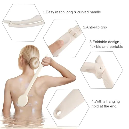LFJ 3 in 1 Bath Sponge Brush Set for Shower, 19" Long Handled Shower Brush, Shower Sponge and Pumice Gentle Exfoliation and Improved Skin Health, Suitable for Men and Women (White with Soft Brush) - Image 3