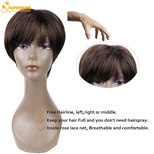 QUEENTAS Short Brown Pixie Cut Wig with Bangs Layered Straight Heat Resistant Synthetic Short Hair Hair Wigs for White and Black Women Daily Use (Black Cherry) - Image 3