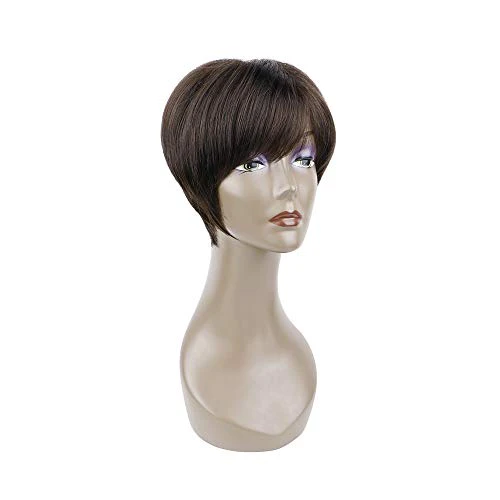 QUEENTAS Short Brown Pixie Cut Wig with Bangs Layered Straight Heat Resistant Synthetic Short Hair Hair Wigs for White and Black Women Daily Use (Black Cherry) - Image 7