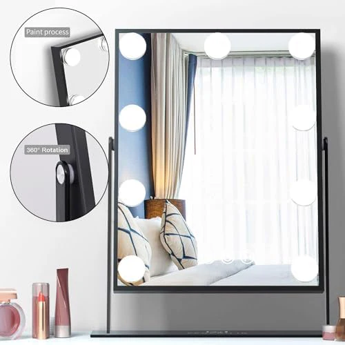 FENCHILIN Hollywood Mirror with Light Lighted Makeup Mirror Vanity Makeup Mirror Smart Touch Control 3 Colors Dimable Light Detachable 10X Magnification 360°Rotation(Black) - Image 4