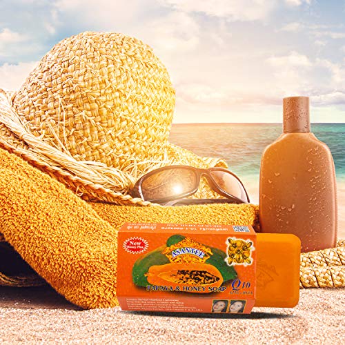 ASANTEE PAPAYA & HONEY Soap Bars with Vitamin C,E and Q10 Skin Cleansing 4.40 Oz (Pack of 3) - Image 4