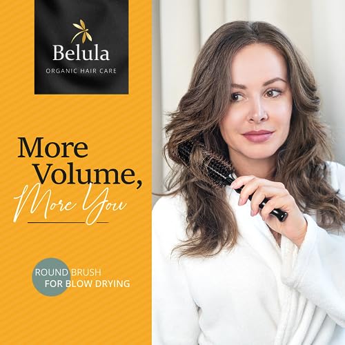 Belula Boar Bristle Round Brush for Blow Drying Set. Round Hair Brush With Large 2.7” Wooden Barrel. Hairbrush Ideal to Add Volume and Body. Free 3 x Hair Clips & Travel Bag. - Image 2