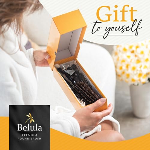 Belula Boar Bristle Round Brush for Blow Drying Set. Round Hair Brush With Large 2.7” Wooden Barrel. Hairbrush Ideal to Add Volume and Body. Free 3 x Hair Clips & Travel Bag. - Image 8