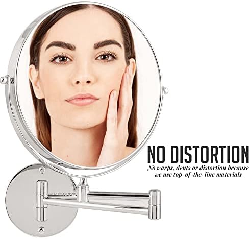 OVENTE 9" Wall Mounted Makeup Mirror with 1X/7X Magnification, Double Sided Magnifying Round Bathroom Vanity Mirror, 360° Swivel Design, Extendable and Folding Arm, Polished Chrome MNLFW90CH1X7X - Image 4
