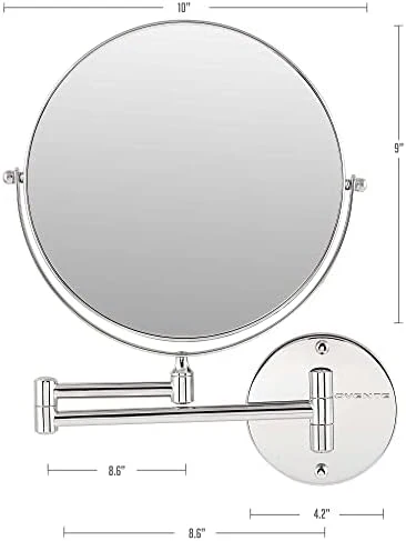 OVENTE 9" Wall Mounted Makeup Mirror with 1X/7X Magnification, Double Sided Magnifying Round Bathroom Vanity Mirror, 360° Swivel Design, Extendable and Folding Arm, Polished Chrome MNLFW90CH1X7X - Image 6
