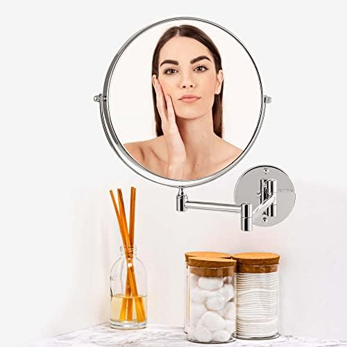 OVENTE 9" Wall Mounted Makeup Mirror with 1X/7X Magnification, Double Sided Magnifying Round Bathroom Vanity Mirror, 360° Swivel Design, Extendable and Folding Arm, Polished Chrome MNLFW90CH1X7X - Image 8