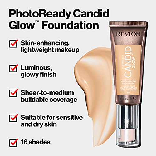 Revlon PhotoReady Candid Glow Moisture Glow Anti-Pollution Foundation with Vitamin E and Prickly Pear Oil, Anti-Blue Light Ingredients, without Parabens, Pthalates, and Fragrances, Almond, 0.75 oz - Image 3