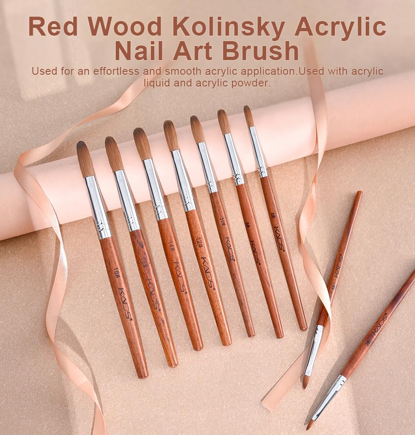Kolinsky Acrylic Nail Brush Red Wooden Acrylic Nail Brush Professional Salon Acrylic Brush for Nail (12#) - Image 2