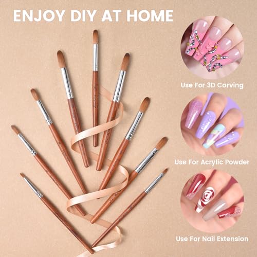 Kolinsky Acrylic Nail Brush Red Wooden Acrylic Nail Brush Professional Salon Acrylic Brush for Nail (12#) - Image 3