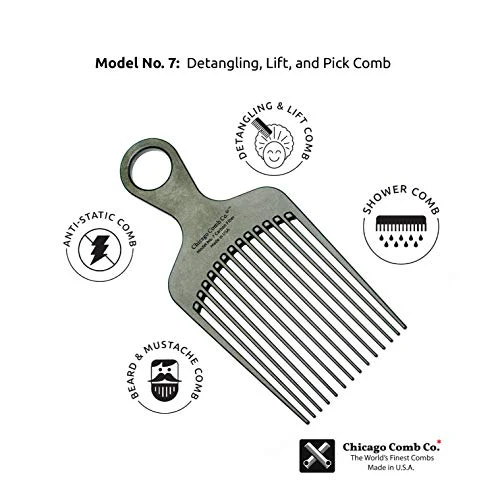 Chicago Comb Model 7 Carbon Fiber Pick Comb, for Long Thick Curly & Afro Hair Styles, Black Color, 6 inches (15 cm) - Image 6