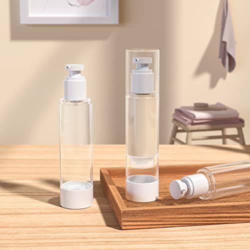 longway 3.4 Oz 100ml Clear Airless Cosmetic Cream Pump Bottle Travel Size Dispenser Refillable Containers for Foundation, Shampoo (Pack of 6) - Image 2