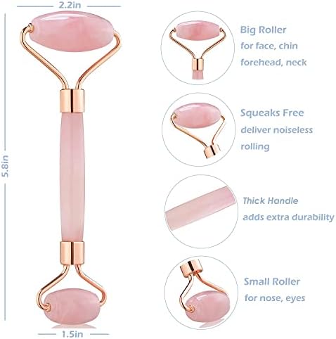 Jade Roller for Face - Rose Quartz Face Roller Skin Care - Stone Facial Roller, Face Massager for Women, Relieve Stress, Remove Wrinkles Eye Puffiness - Image 5