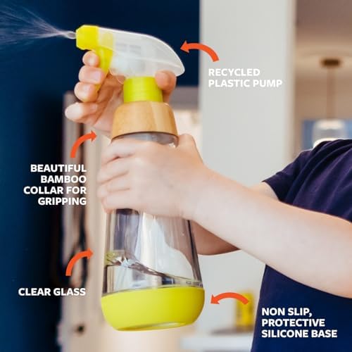 Full Circle Bottle Service - Refillable Glass Spray Bottle for Cleaning - Versatile Stream & Mist Options, Bamboo Details, Silicone Boot - Ideal for Non-Toxic Solutions & Plant Care, 16oz, Green - Image 4