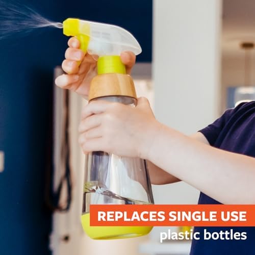 Full Circle Bottle Service - Refillable Glass Spray Bottle for Cleaning - Versatile Stream & Mist Options, Bamboo Details, Silicone Boot - Ideal for Non-Toxic Solutions & Plant Care, 16oz, Green - Image 5