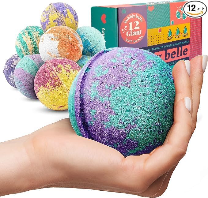 Bubbly Belle Bath Bombs XXL Gift Set, 12 Extra Large Handmade Aromatherapy Fizzies with Essential Oil Blends and Epsom Salt, Vegan for Women, Men, Kids - Image 2