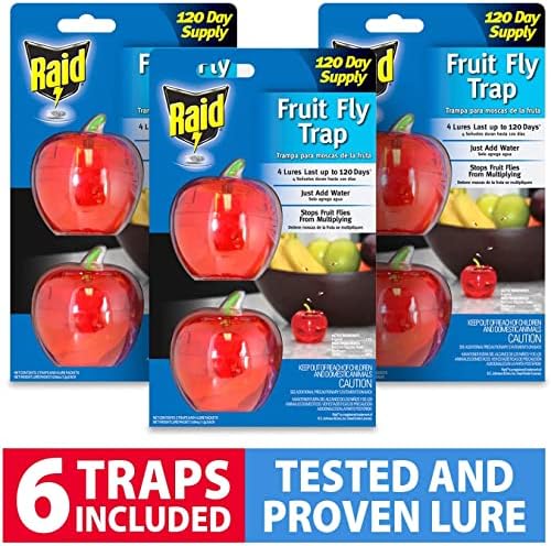Raid Fruit Fly Trap Bundle, Set of 3 2-Pack Apple Fruit Fly Catcher Indoor Trap, 360-Day Supply of Fruit Fly Traps for Kitchen & Dining Areas, Reusable Gnat Traps w/Food-Based Lure for Fruit Flies - Image 2