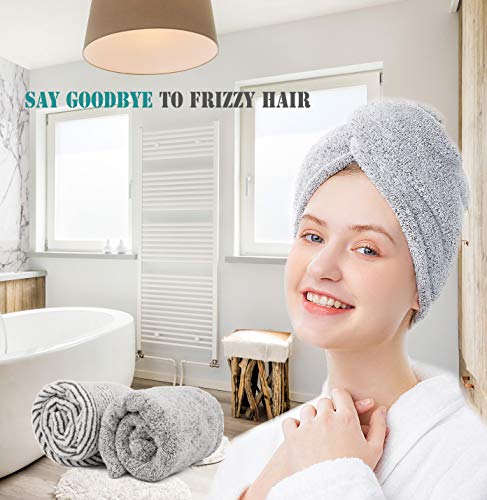 ELLEWIN 2 Pack Drying Hair Towel Wrap, Rayon Polyester Microfiber, Hair Turban Buttons Super Absorbent Quick Dry Rapid Head Hair Towels for Women Curly Long Thick Hair Anti Frizz - Image 5