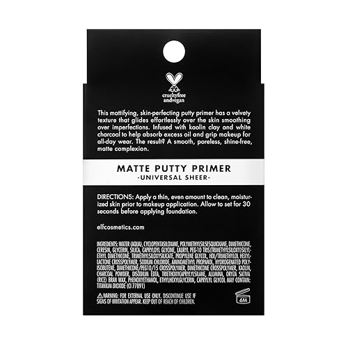 e.l.f. Matte Putty Primer, Skin Perfecting, Lightweight, Oil-free formula, Mattifies, Absorbs Excess Oil, Fills in Pores and Fine Lines, Soft, Matte Finish, All-Day Wear, 0.74 Oz - Image 5